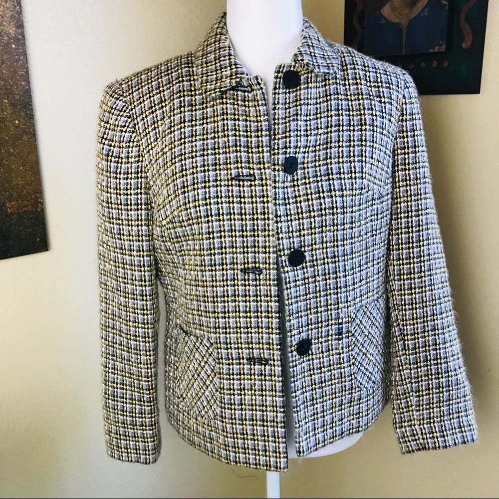 Karen Scott mixed yellow, blue, and black jacket